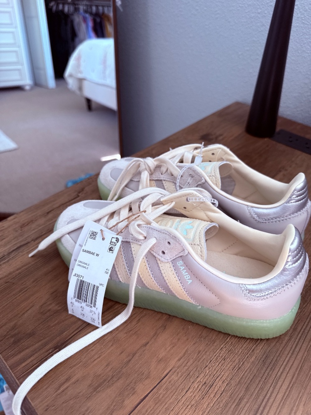 NWT Adidas Sambae W Platform Sneakers Gray Green Silver Women’s US 6 / eu37/23cm - Picture 8 of 8